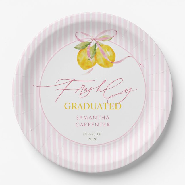 frisch graduierte Lemon rosafarbene Schleife Absch Pappteller (Vorderseite)