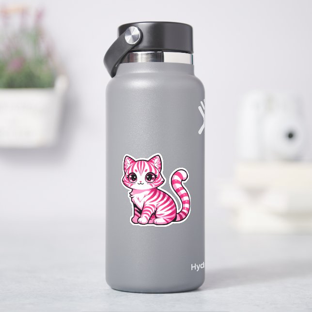 Frisch süß: Rosa und weiße Streifen Katze Aufkleber (HydroFlask)