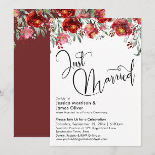 Frisch Vermählt Typografie Burgunderrot Floral Einladung