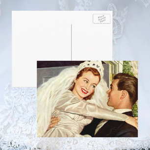 Frisch Vermählte bei einer Vintage-Hochzeit, glück Postkarte