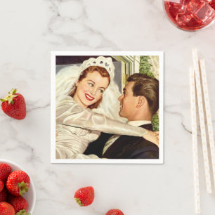 Frisch Vermählte bei einer Vintage-Hochzeit, glück Serviette