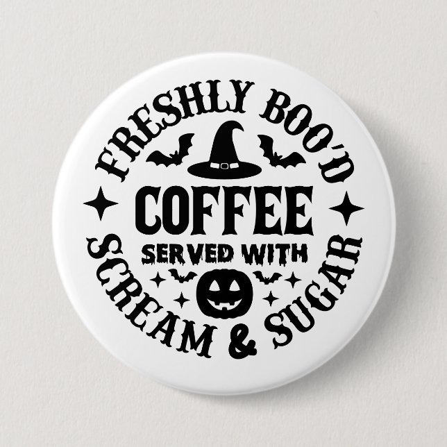 Frisch verzauberte Kaffee serviert mit Schrei & Zu Button (Vorderseite)