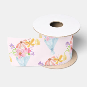 Frisch vom Markt Aquarell Blumenstrauß Satinband
