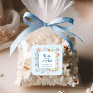 Frisch vom Markt Blaue Hochzeitsdusche Quadratischer Aufkleber