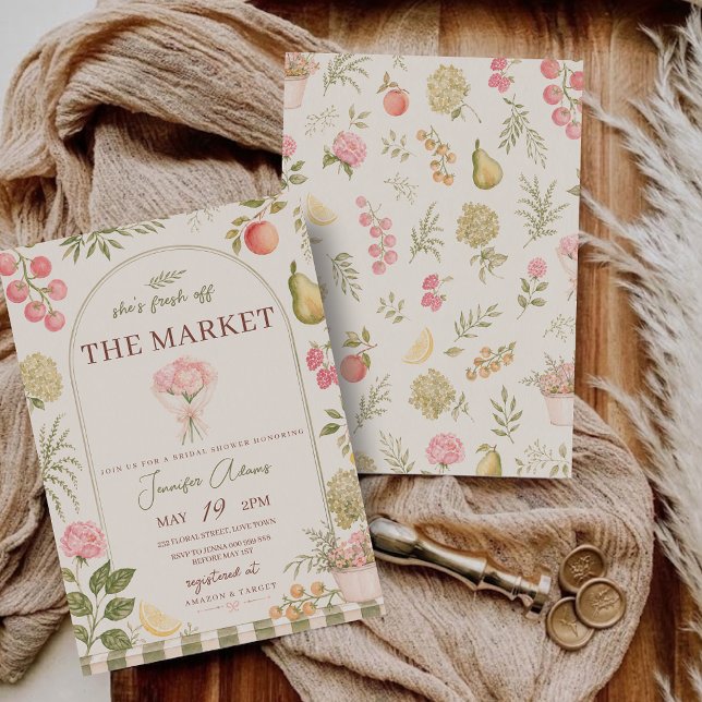 Frisch vom Markt Brautparty Bauernmarkt Einladung (Fresh Off the Market Bridal Shower Farmers Market Invitation)