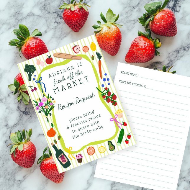 FRISCH VOM MARKT Brautparty Rezeptwünsche Begleitkarte (FRESH OFF THE MARKET Bridal Shower Recipe Request Enclosure Card
)