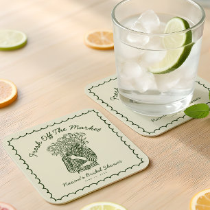 Frisch vom Markt Handgezeichnete Brautparty Rechteckiger Pappuntersetzer