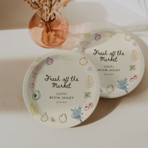 Frisch vom Markt Handgezeichnete Bridal Shower Pappteller