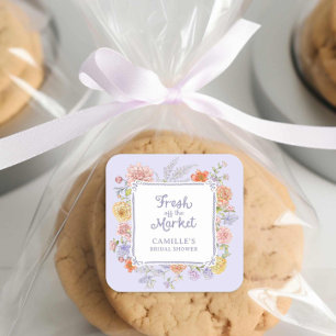 Frisch vom Markt Lila Floral Brautdusche  Quadratischer Aufkleber