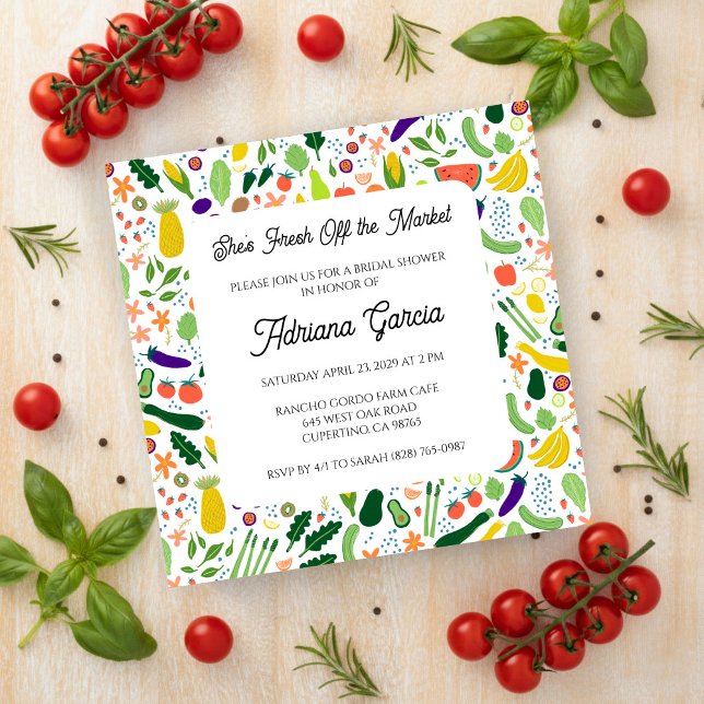 FRISCH VOM MARKT Obst & Gemüse Cute INDIVIDUELL  Einladung (FRESH OFF THE MARKET Fruits & Veggies Cute CUSTOM Bridal Shower Invitation
)