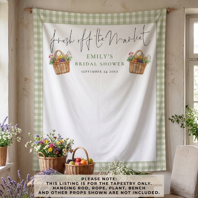 Frisch vom Markt Sage Gingham Foto Hintergrund  Wandteppich (Von Creator hochgeladen)