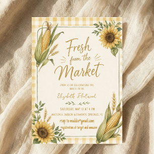 Frisch vom Markt Sonnenblumen Mais Gingham Einladung