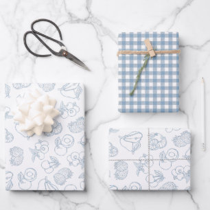 Frisch vom Markt - Whimsical Blaue Brautparty Geschenkpapier Set