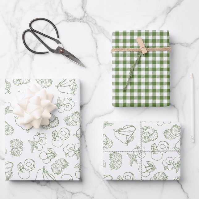 Frisch vom Markt - Whimsical Grüne Hochzeitsdusche Geschenkpapier Set (Vorderseite)