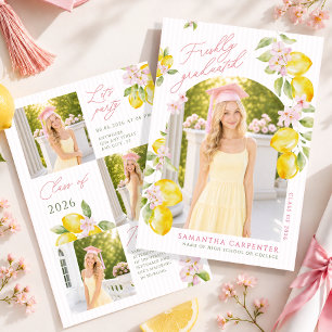 Frische Absolventen-Limonen-Rosa-Blumen-Abschluss Einladung