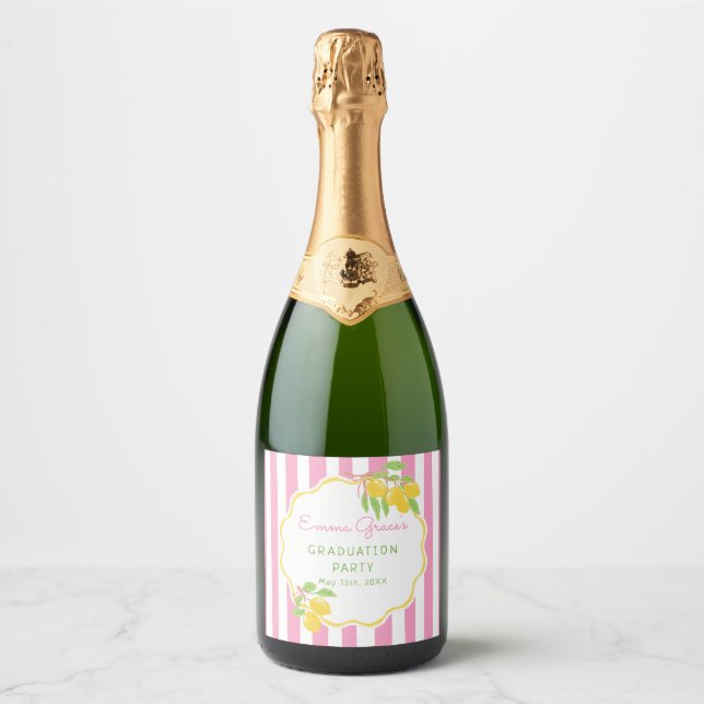 Frische Absolventen-Zitronen-Rosa-Streifen-Abschlu (Vorderseite)