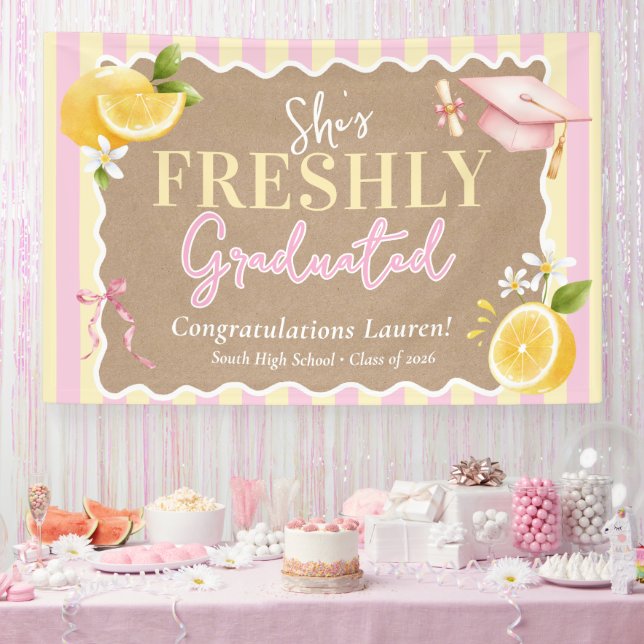 Frische Absolventinnen Zitronen Rosa Gestreifte Ab Banner (Party)
