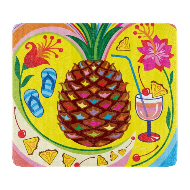 Frische Ananas Sommerfarben Schneidebrett (Vorderseite)