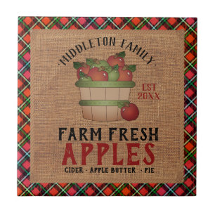 Frische Äpfel 🍎 in einem Vintage- und Karomuster Fliese