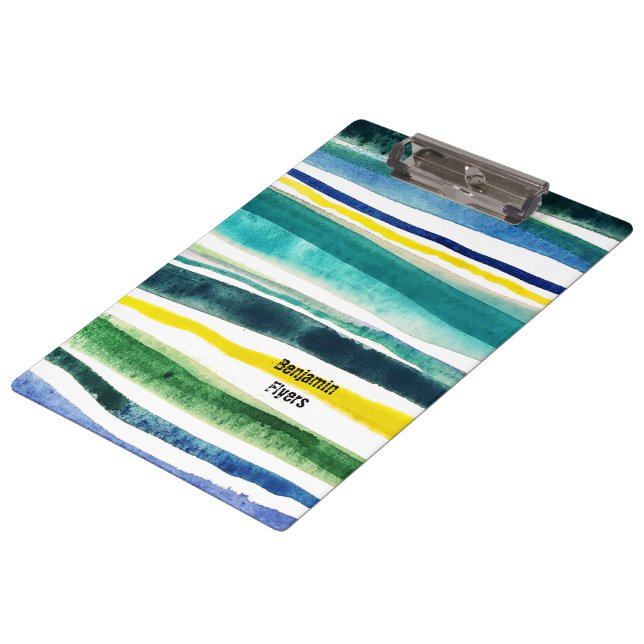 Frische Aquarellfarben gestrichene Streifen Notebo Klemmbrett (Schrägansicht)