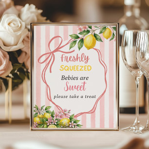 Frische ausgepresste Zitronen-Rosa-Schleifen-Baby- Poster