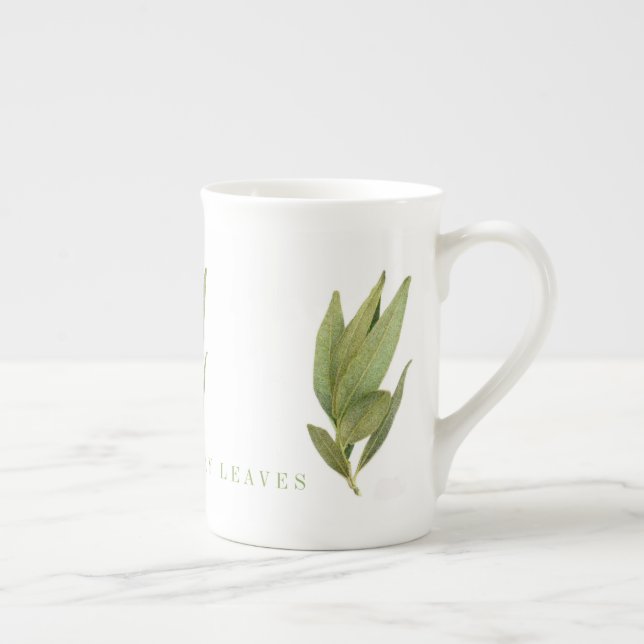 FRISCHE BAY-BLÄTTER Knochen-China-Tasse Prozellantasse (Rechts)