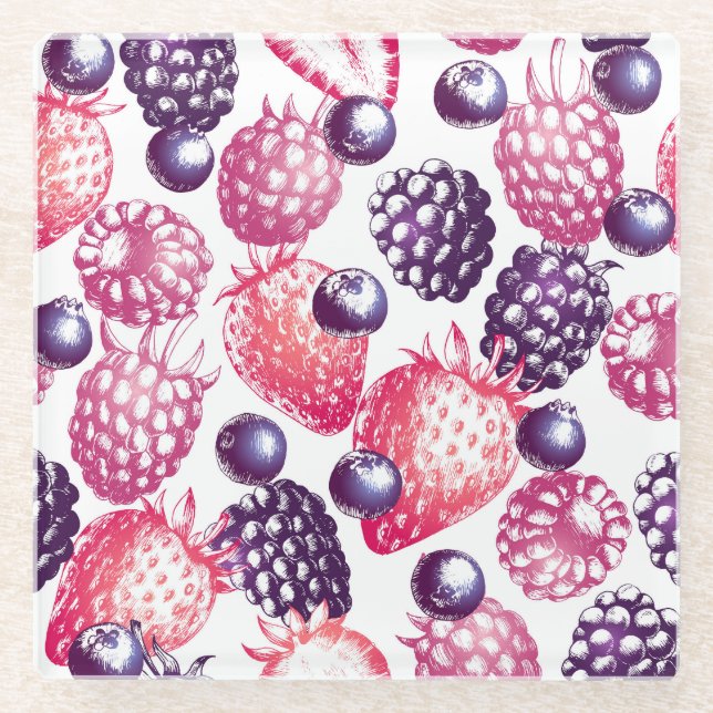 Frische Berries: farbenfroher Vintager Hintergrund Glasuntersetzer (Vorderseite)