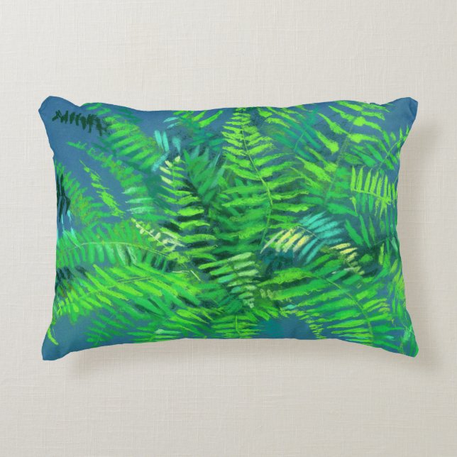 Frische Blätter, Blumenmuster, Grünpflanzen, Blau  Dekokissen (Vorderseite)