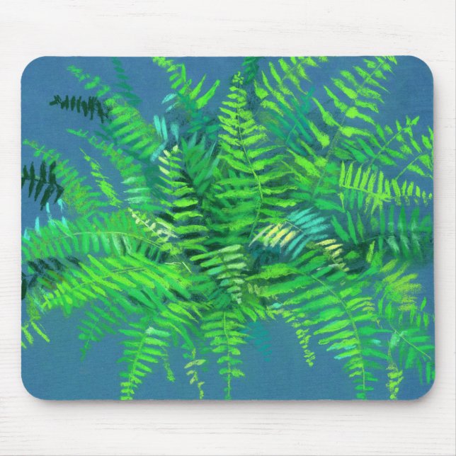 Frische Blätter, Blumenmuster, Grünpflanzen, Blau  Mousepad (Vorne)