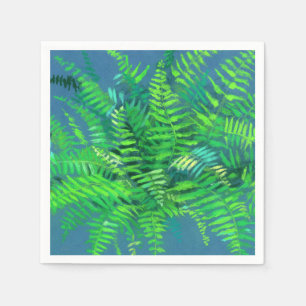 Frische Blätter, Blumenmuster, Grünpflanzen, Blau  Serviette