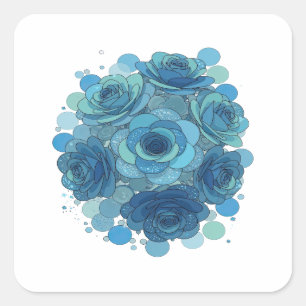 Frische blaue BLAUE ROSEN UND BLASEN Sticker-Motiv Quadratischer Aufkleber