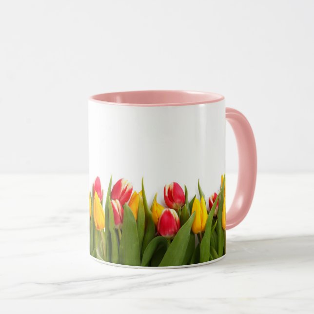 Frische Blume Junge, kräftige, rote, gelbe Tulpen Tasse (VorderseiteRechts)