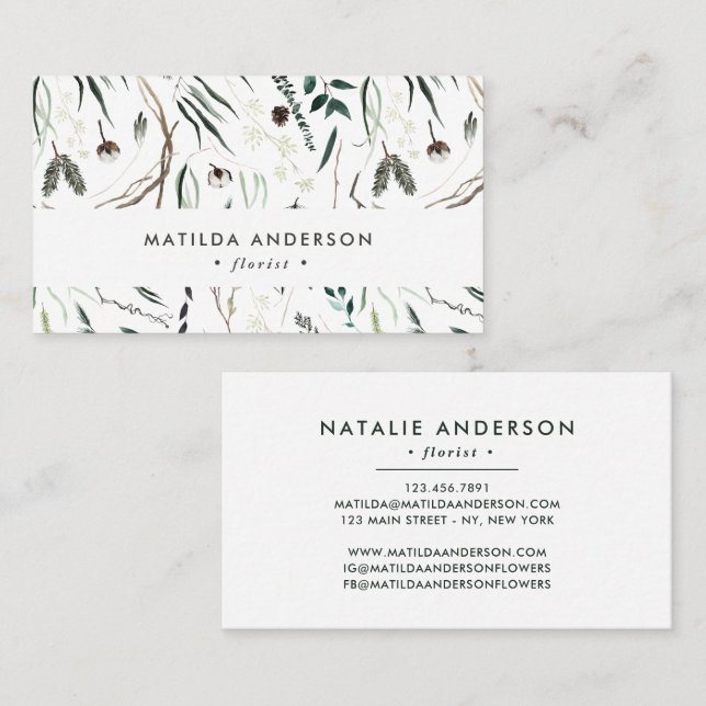 Frische Blütenblütenpracht, elegante Stilelemente, Visitenkarte (Vorne/Hinten)