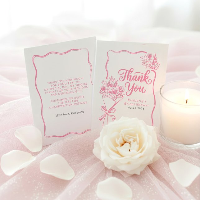 Frische Brautdusche-Dankeskarten nach Marktschluss Dankeskarte (Pink Whimsical Bridal Shower Thank You Card Fresh Off The Market)