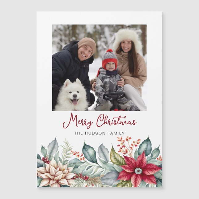 Frische bunt Weihnachten Poinsettias Familie Foto Magnetkarte (Vorderseite)