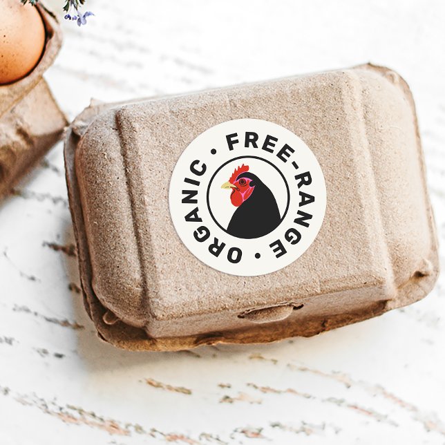 Frische Eier Hühner-Kopf-Etikett Runder Aufkleber (Von Creator hochgeladen)