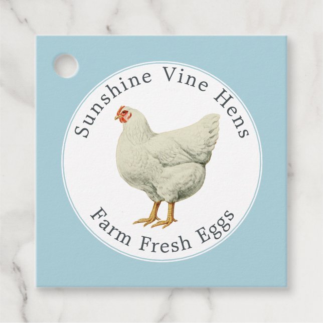 Frische Eier Vintag Hen Moderner Eierkarton Blau Geschenkanhänger (Vorderseite)
