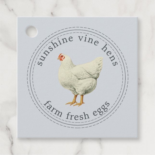 Frische Eier Vintag Hen Moderner Eierkarton Blau Geschenkanhänger (Vorderseite)
