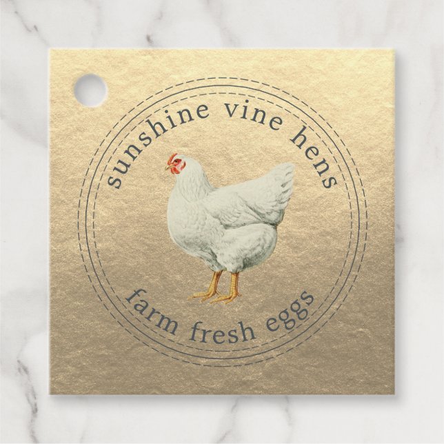 Frische Eier Vintag Hen Moderner Eierkarton Gold Geschenkanhänger (Vorderseite)