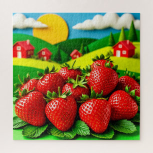 Frische Erdbeeren auf einem grünen Feld Puzzle