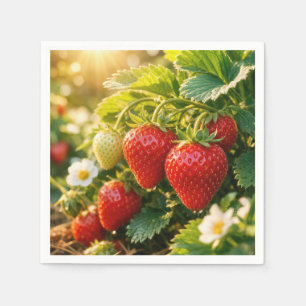 Frische Erdbeeren hängen an einer Pflanze Serviette