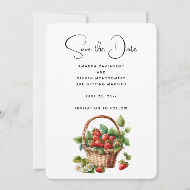 Frische Erdbeeren in einem Korb Save The Date (Vorderseite)