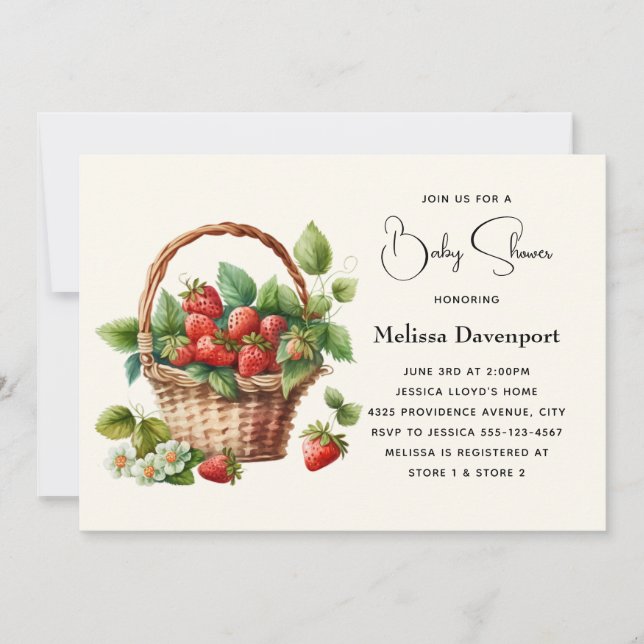 Frische Erdbeeren in einem Korbbeutel Einladung (Vorderseite)