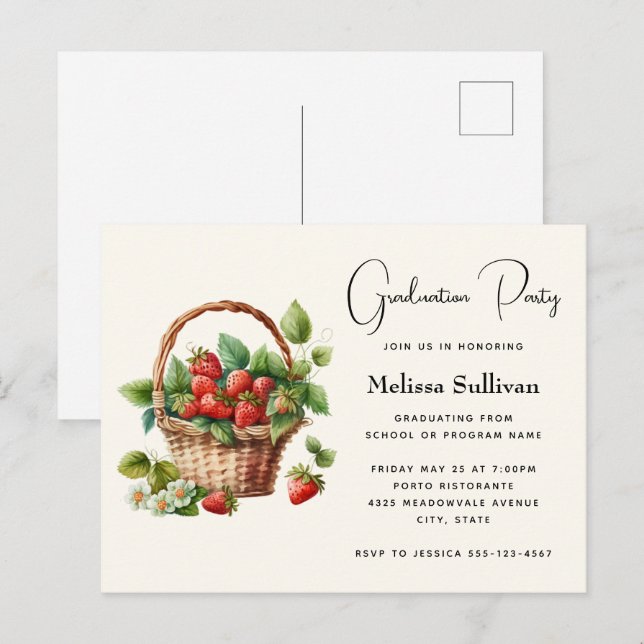 Frische Erdbeeren in einem Korbgeflecht-Abschluss Postkarte (Vorne/Hinten)