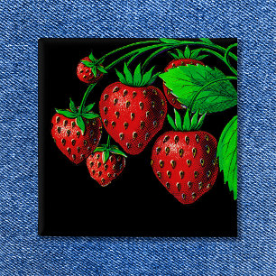 Frische Erdbeeren Vintage-Illustration Button