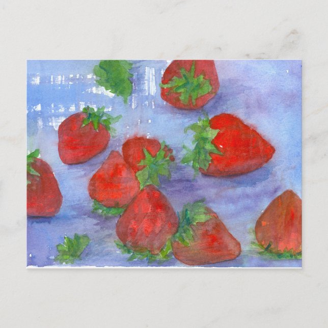 Frische Erdbeeren Wasserfarben Fruchtanstriche Postkarte (Vorderseite)