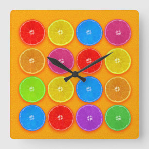 Frische farbenfrohe Orangenscheiben Quadratische Wanduhr
