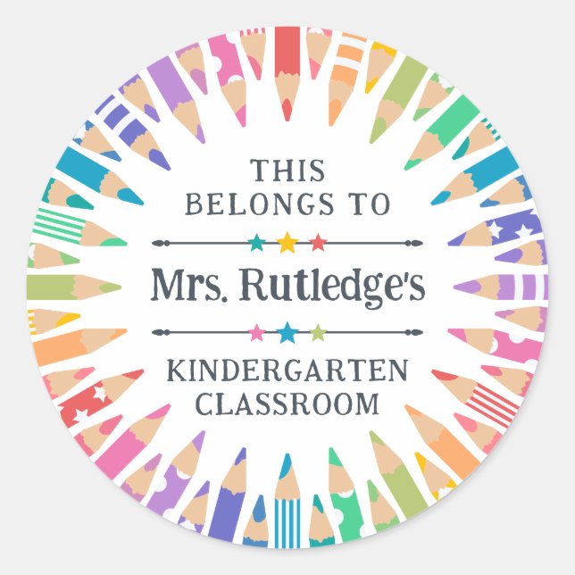 Frische Farbige Stifte LehrerInnen-Klassenzimmer Runder Aufkleber (Vorderseite)
