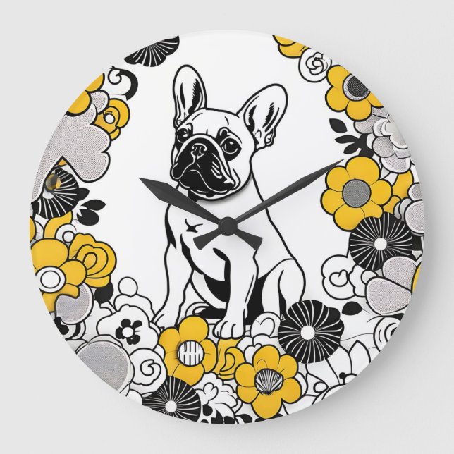 Frische französische Bulldog-Pop Große Wanduhr (Vorderseite)