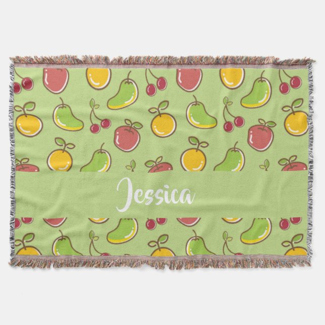 Frische Früchte im Sommer, grüne Muster Decke (Vorderseite)